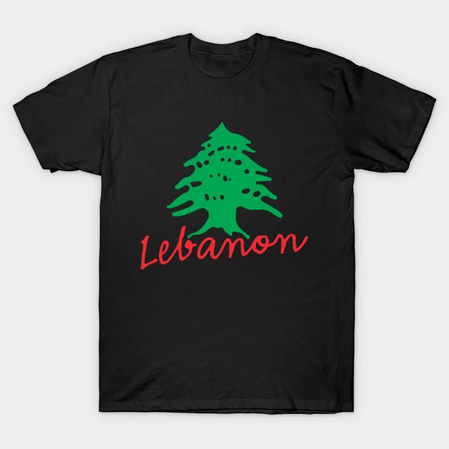 Lebanon Name with Lebanese Flag Cedar Tree Icon Design T-Shirt by QualiTshirt